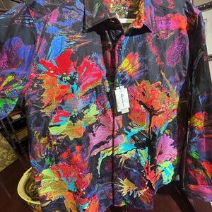 Robert Graham Black Multicolor Abstract Floral Shirt